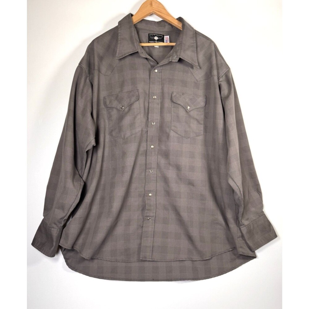Flying R Ranchwear Shirt 20.5 36 Gray‎ Tonal Plaid Pearl Snap Western Workwear